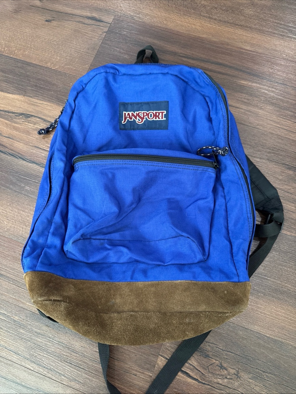Vintage Jansport Backpack Suede Leather Bottom Retro 90’s Book Bag Blue